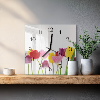 Štvorcové hodiny Farebné tulipány