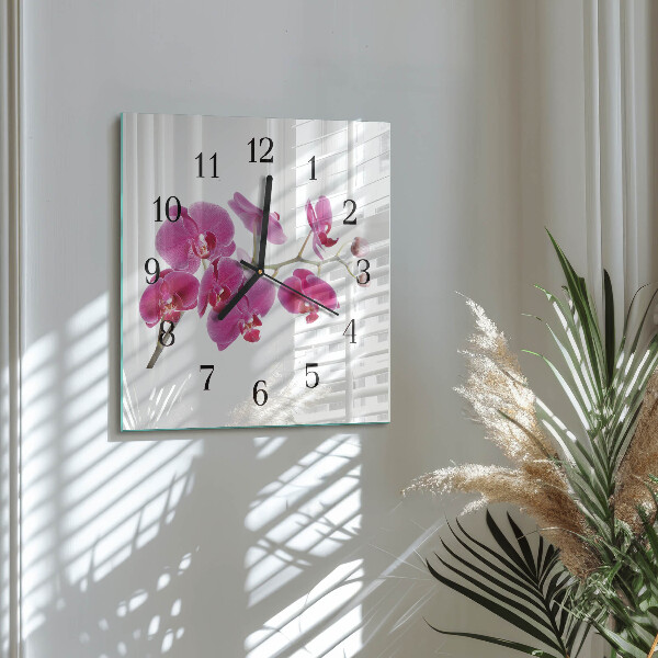 Štvorcové hodiny Orchidea