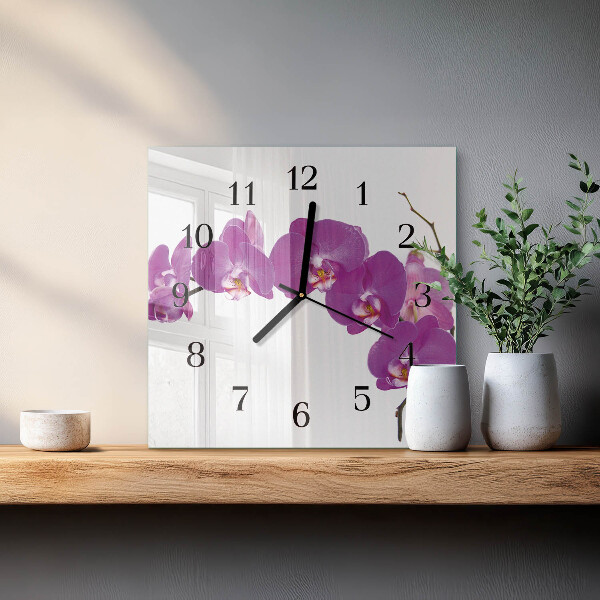 Štvorcové hodiny Orchidea