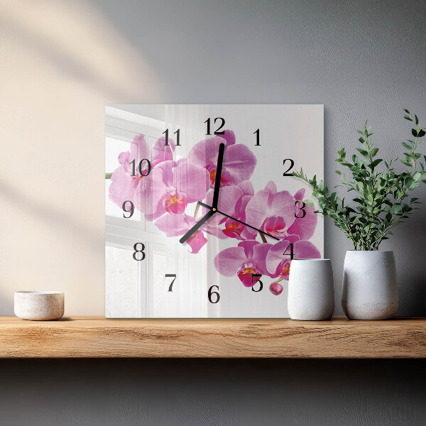 Štvorcové hodiny Orchidea