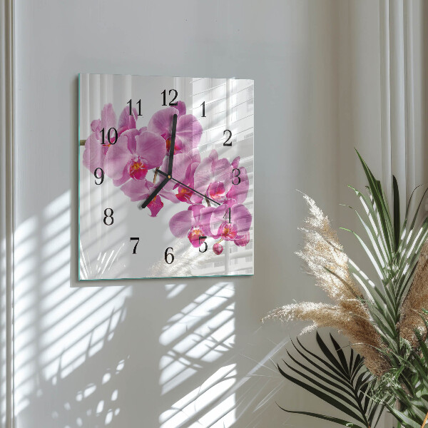 Štvorcové hodiny Orchidea