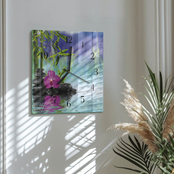 Štvorcové hodiny Kúpeľná orchidea