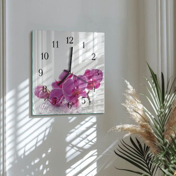 Štvorcové hodiny Orchidea