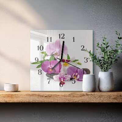 Štvorcové hodiny Orchidea