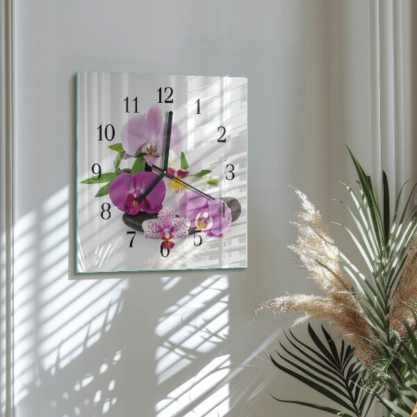 Štvorcové hodiny Orchidea