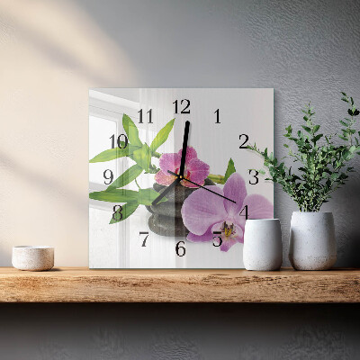 Štvorcové hodiny Orchidea