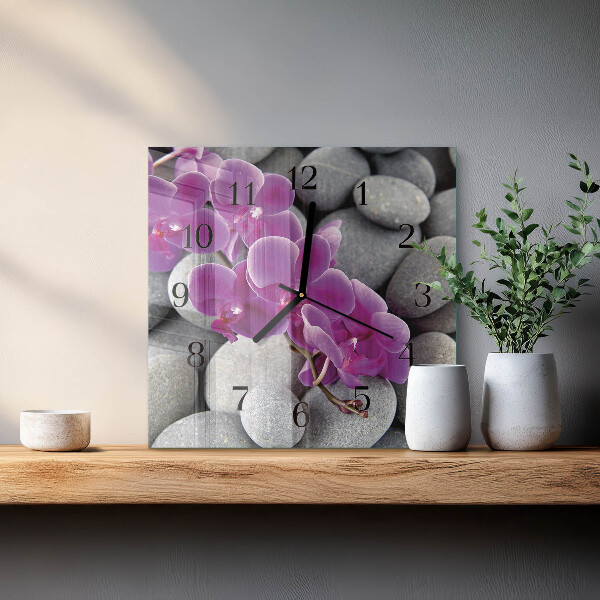 Štvorcové hodiny Orchideové kamene