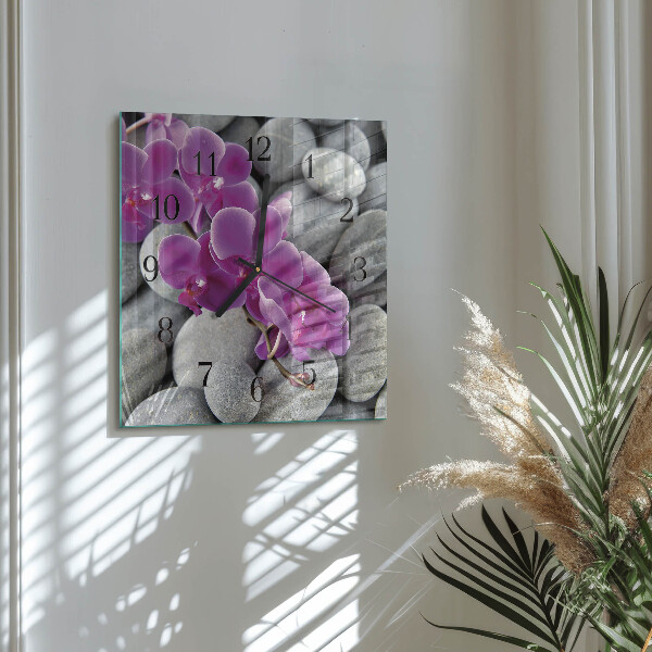 Štvorcové hodiny Orchideové kamene