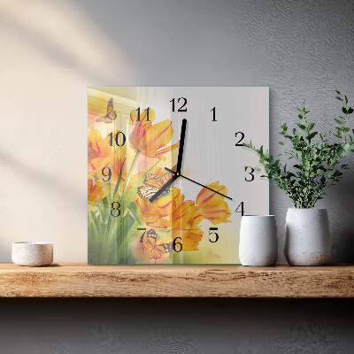 Štvorcové hodiny Tulipány