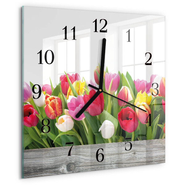 Štvorcové hodiny Tulipány