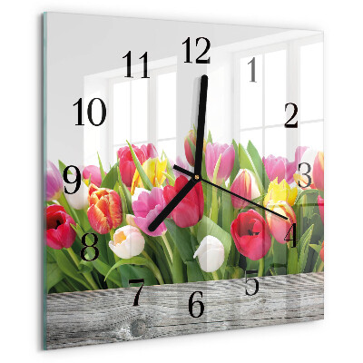 Štvorcové hodiny Tulipány
