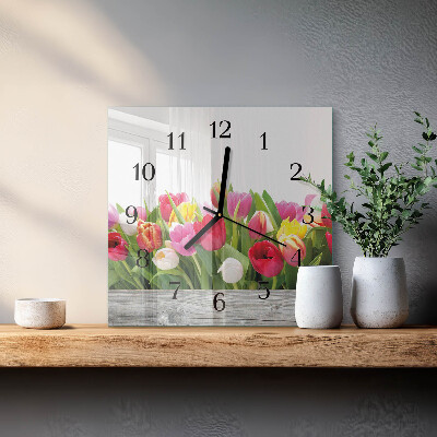 Štvorcové hodiny Tulipány
