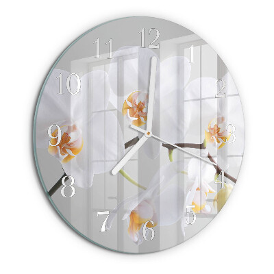 Okrúhle sklenené hodiny Orchidea