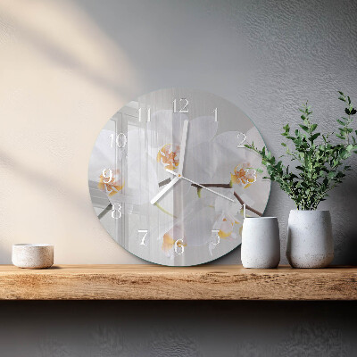 Okrúhle sklenené hodiny Orchidea