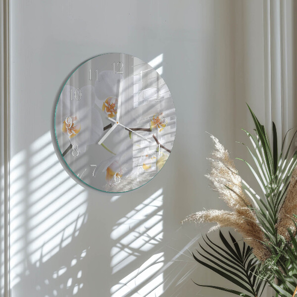 Okrúhle sklenené hodiny Orchidea