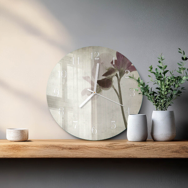 Okrúhle sklenené hodiny Vintage kvet