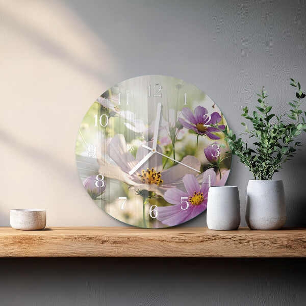 Okrúhle sklenené hodiny Kvety kozmosu