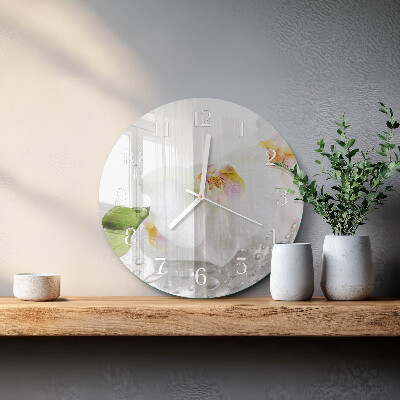 Okrúhle sklenené hodiny Orchidea