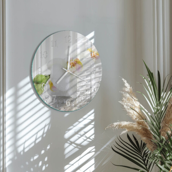 Okrúhle sklenené hodiny Orchidea