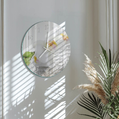 Okrúhle sklenené hodiny Orchidea