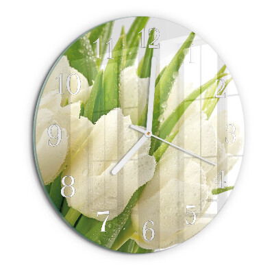 Okrúhle sklenené hodiny Tulipány