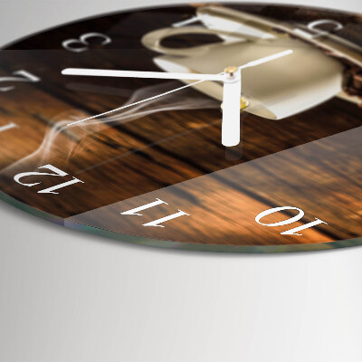 Okrúhle sklenené hodiny Káva