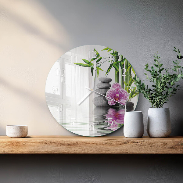 Okrúhle sklenené hodiny Orchideové kamene