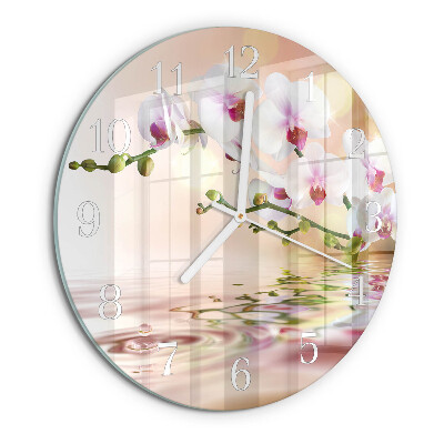 Okrúhle sklenené hodiny Orchidea