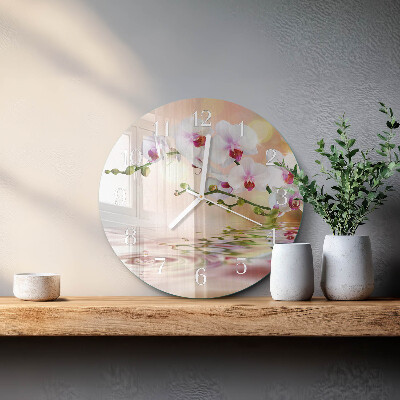 Okrúhle sklenené hodiny Orchidea