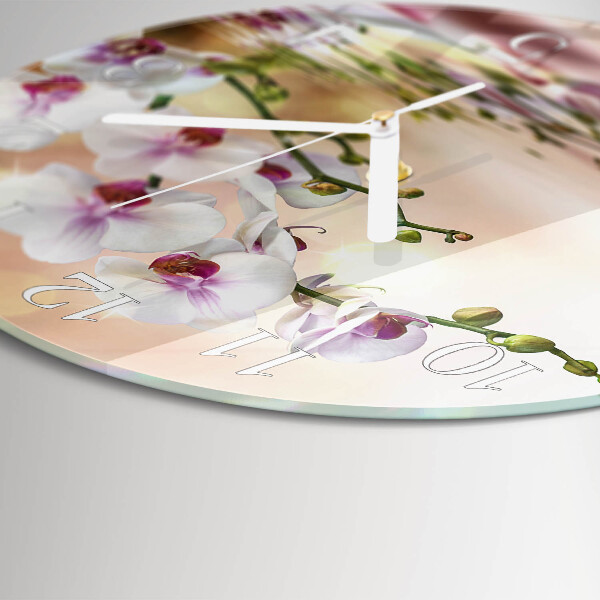 Okrúhle sklenené hodiny Orchidea
