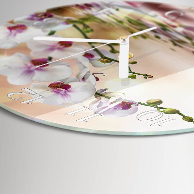 Okrúhle sklenené hodiny Orchidea