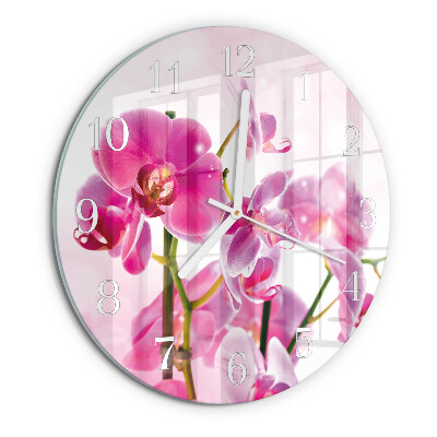 Okrúhle sklenené hodiny Orchidea
