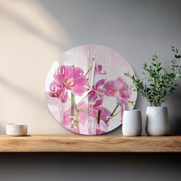 Okrúhle sklenené hodiny Orchidea