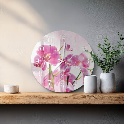 Okrúhle sklenené hodiny Orchidea