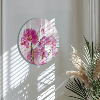 Okrúhle sklenené hodiny Orchidea