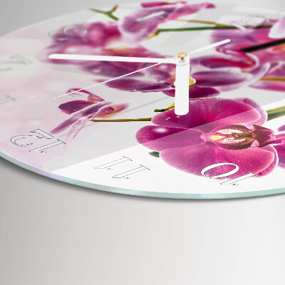 Okrúhle sklenené hodiny Orchidea
