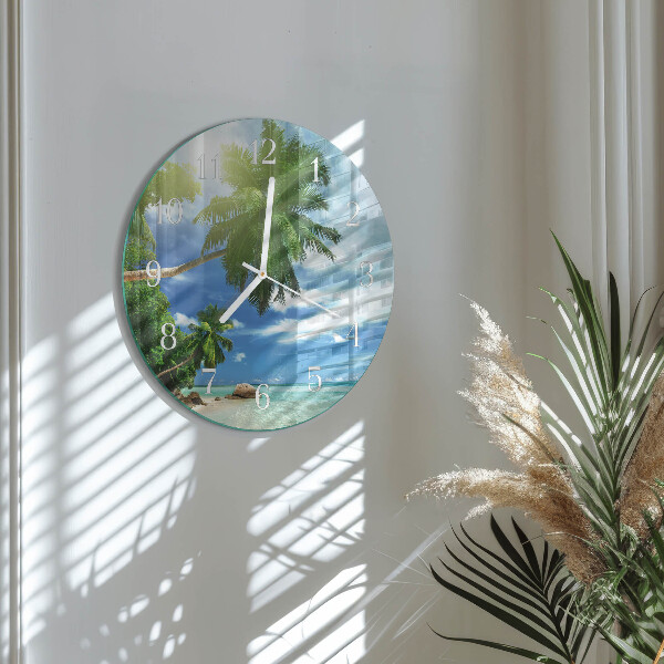 Okrúhle sklenené hodiny Palmový ostrov