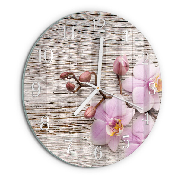 Okrúhle sklenené hodiny Orchidea