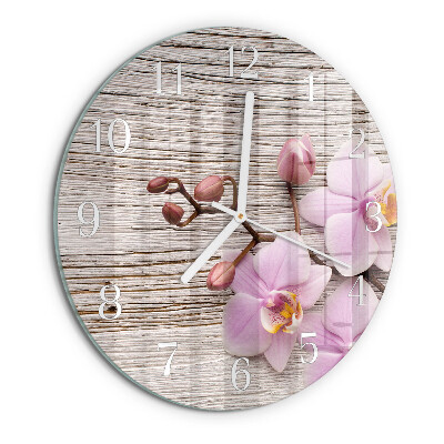 Okrúhle sklenené hodiny Orchidea