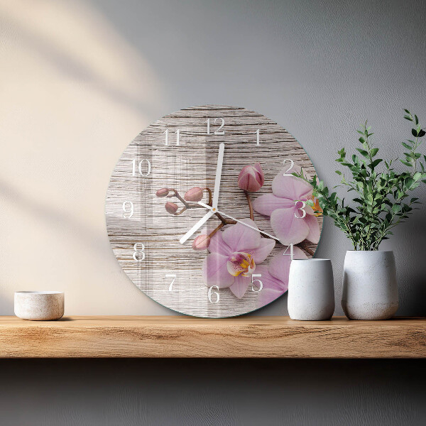 Okrúhle sklenené hodiny Orchidea