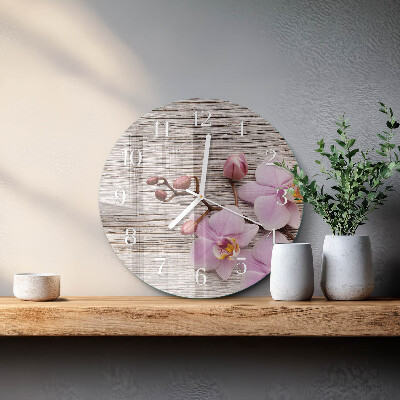 Okrúhle sklenené hodiny Orchidea