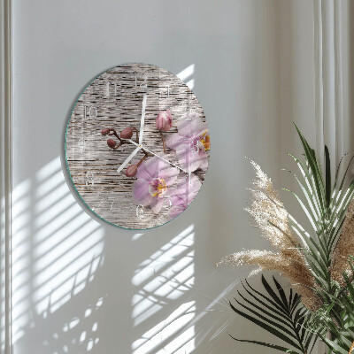 Okrúhle sklenené hodiny Orchidea