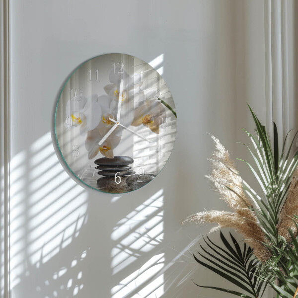 Okrúhle sklenené hodiny Orchidea