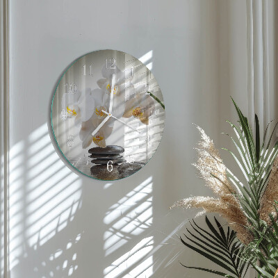 Okrúhle sklenené hodiny Orchidea