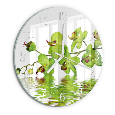 Okrúhle sklenené hodiny Orchidea