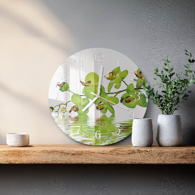 Okrúhle sklenené hodiny Orchidea