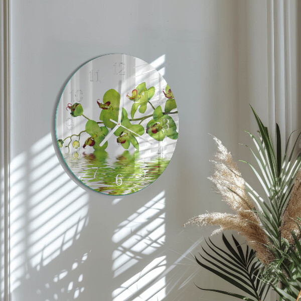 Okrúhle sklenené hodiny Orchidea