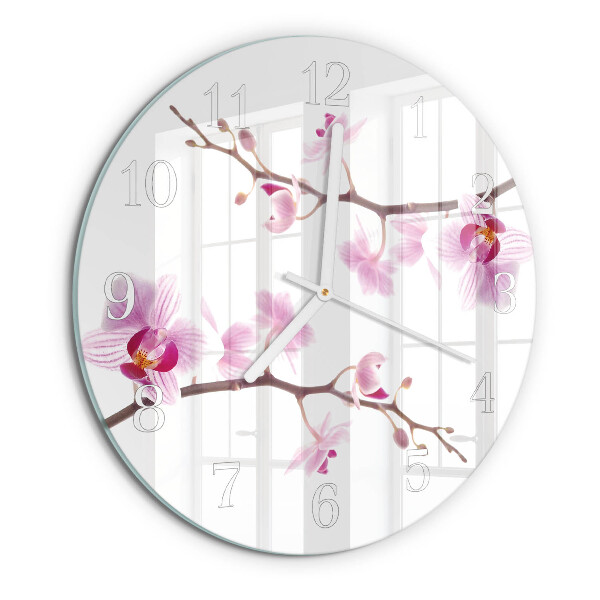 Okrúhle sklenené hodiny Orchidea