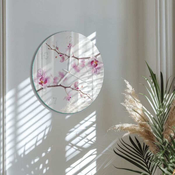 Okrúhle sklenené hodiny Orchidea
