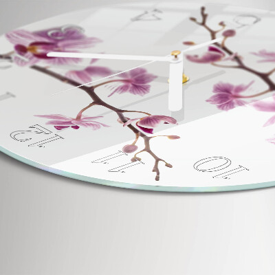 Okrúhle sklenené hodiny Orchidea